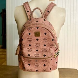 MCM Baby Pink Leather Trim Studded Backpack